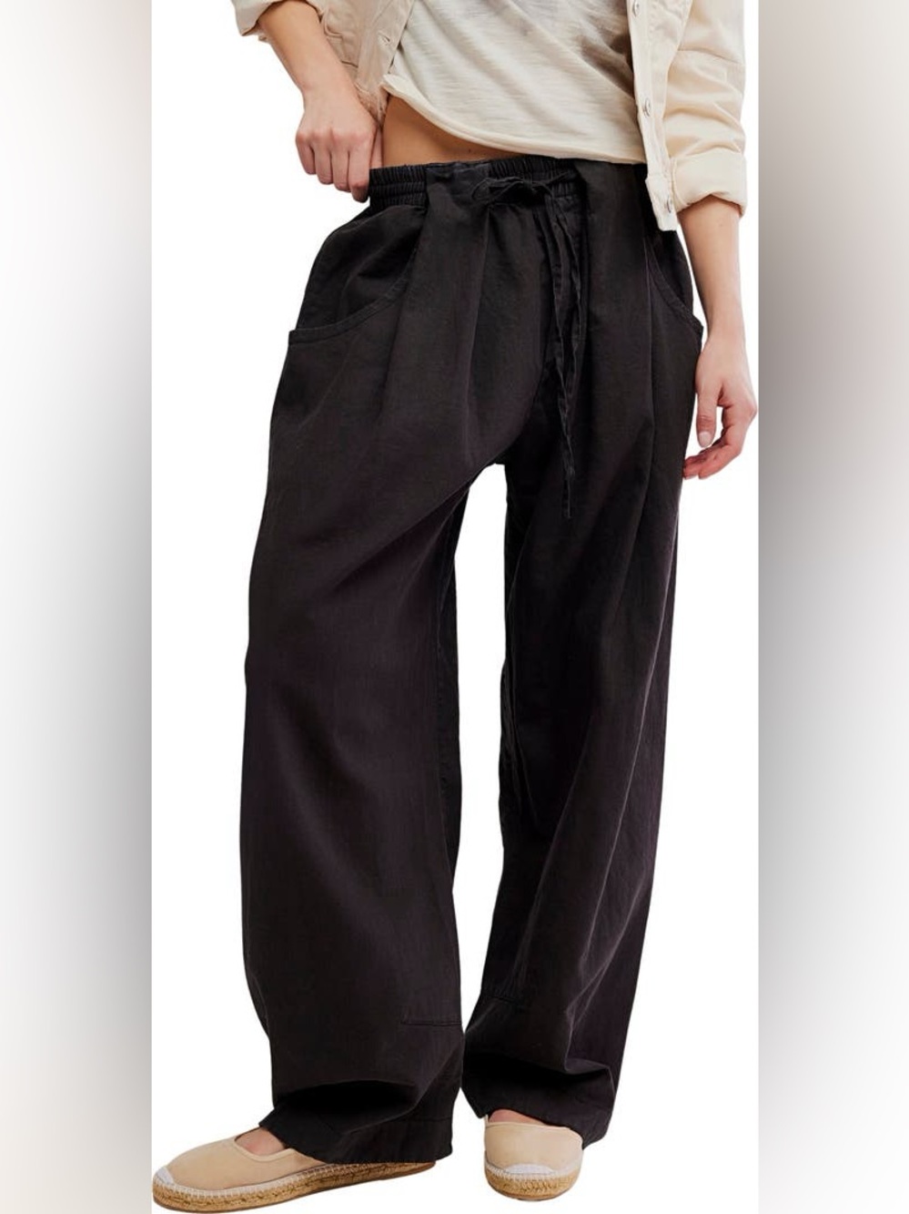 Free People Black Wide Leg Drawstring Pants